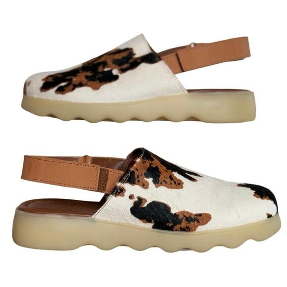NEW AEROSOLES Wreeland Pony Hair Slingback Mule Womens 10 White Brown Wave Sole - Picture 1 of 10